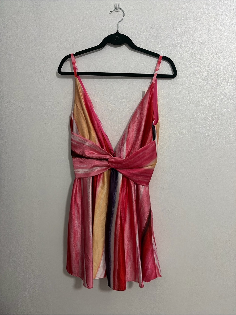 Luxxel Pink Multi-Color Satin Wrap Dress